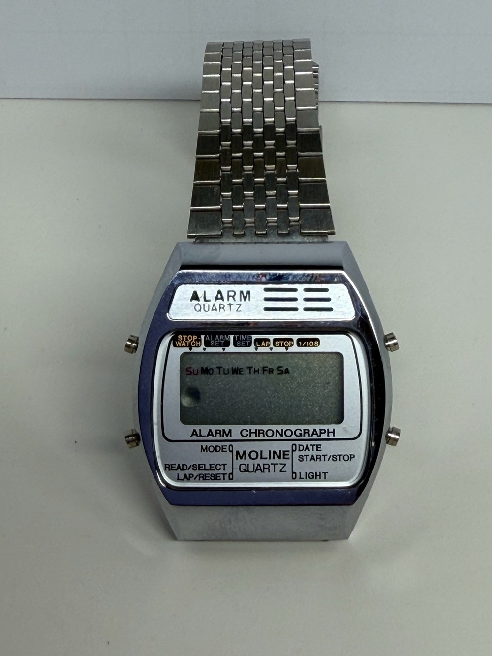 Vintage Moline Quartz Digital Alarm Chronograph LCD Watch Hong Kong Bracelet